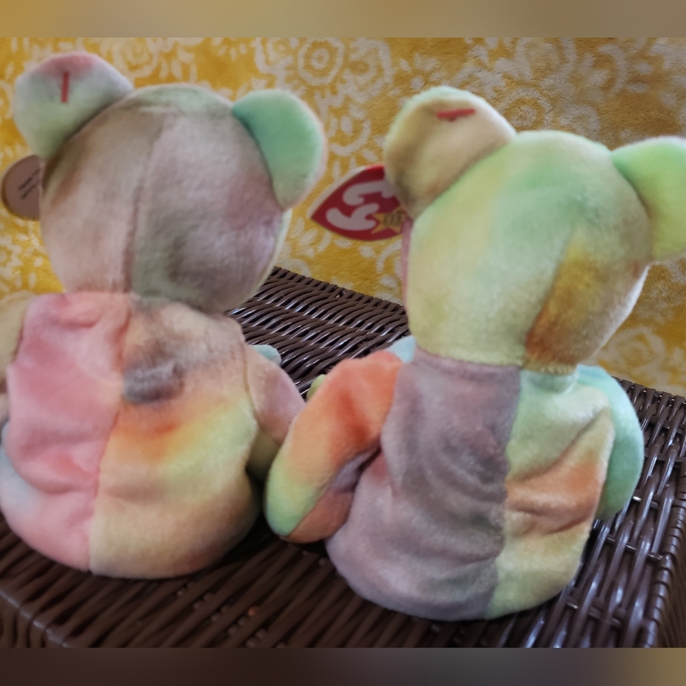 🧸 RARE Ty Beanie Baby PEACE Bears SET (2) - Tie Dye VINTAGE 1996 w/Tags! PEACE! - Picture 6 of 11